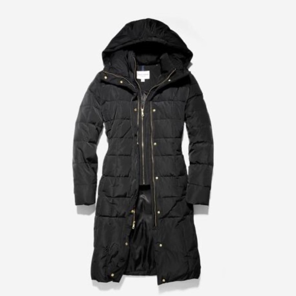 Cole Haan Signature 40" Box Quilt Taffeta Down Coat with Hood - Picture 4 of 15